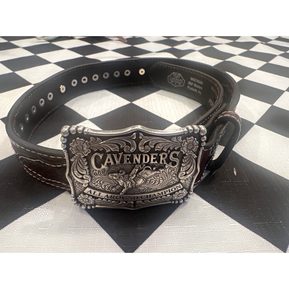 Cavenders Kids Western Belt Brown Leather Hair on Hide boys Buckle Size 24